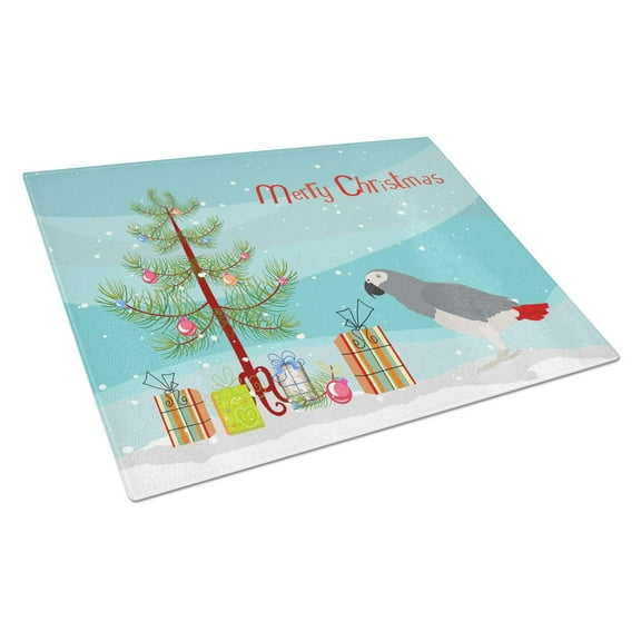 Carolines Treasures CK4495LCB African Grey Parrot Merry Christmas Glass Cutting Board Large, 12H x 16W, multicolor