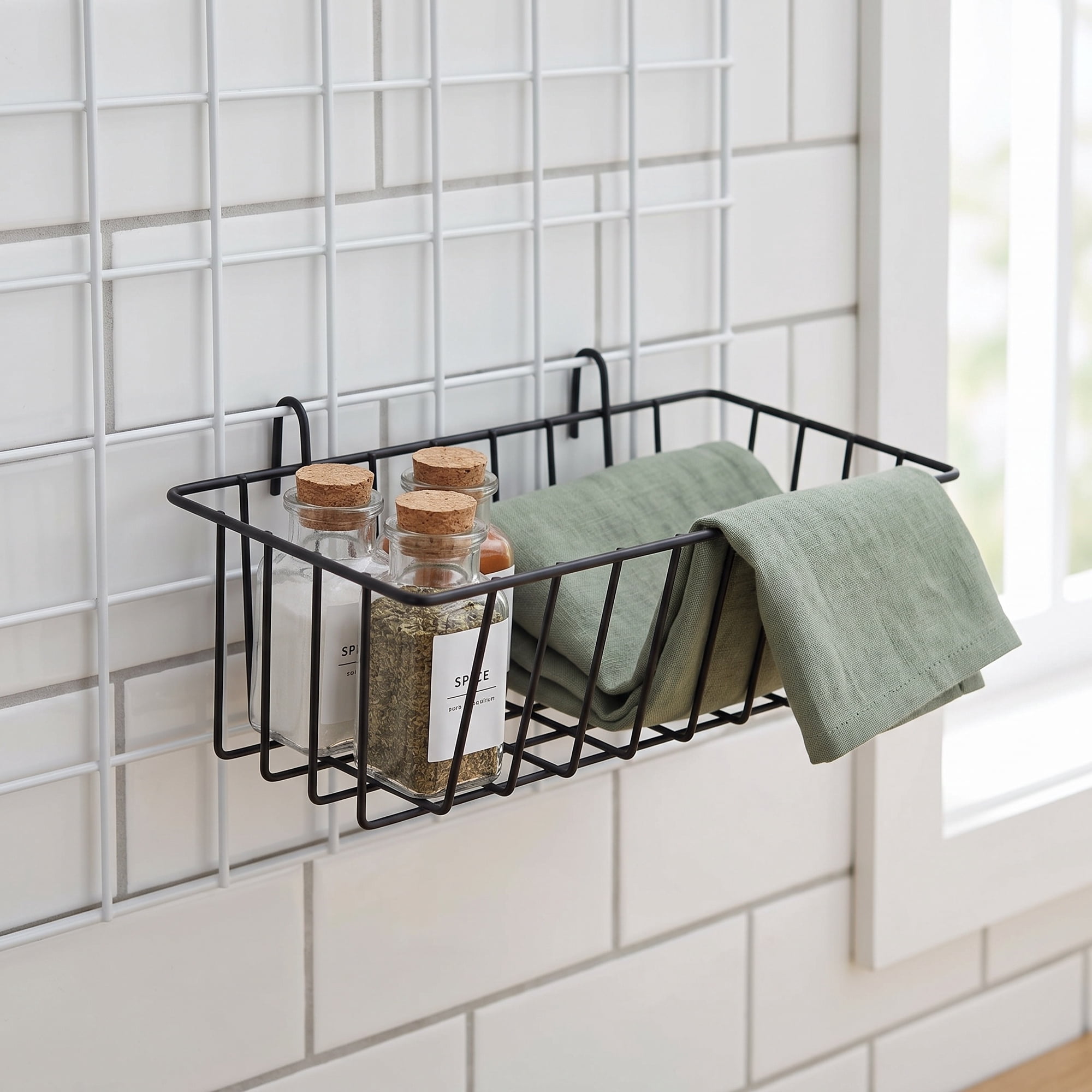 BESTYASH 6Pcs Black Metal Wall Mounted Basket for Home Storage Organizer and Wire Rack