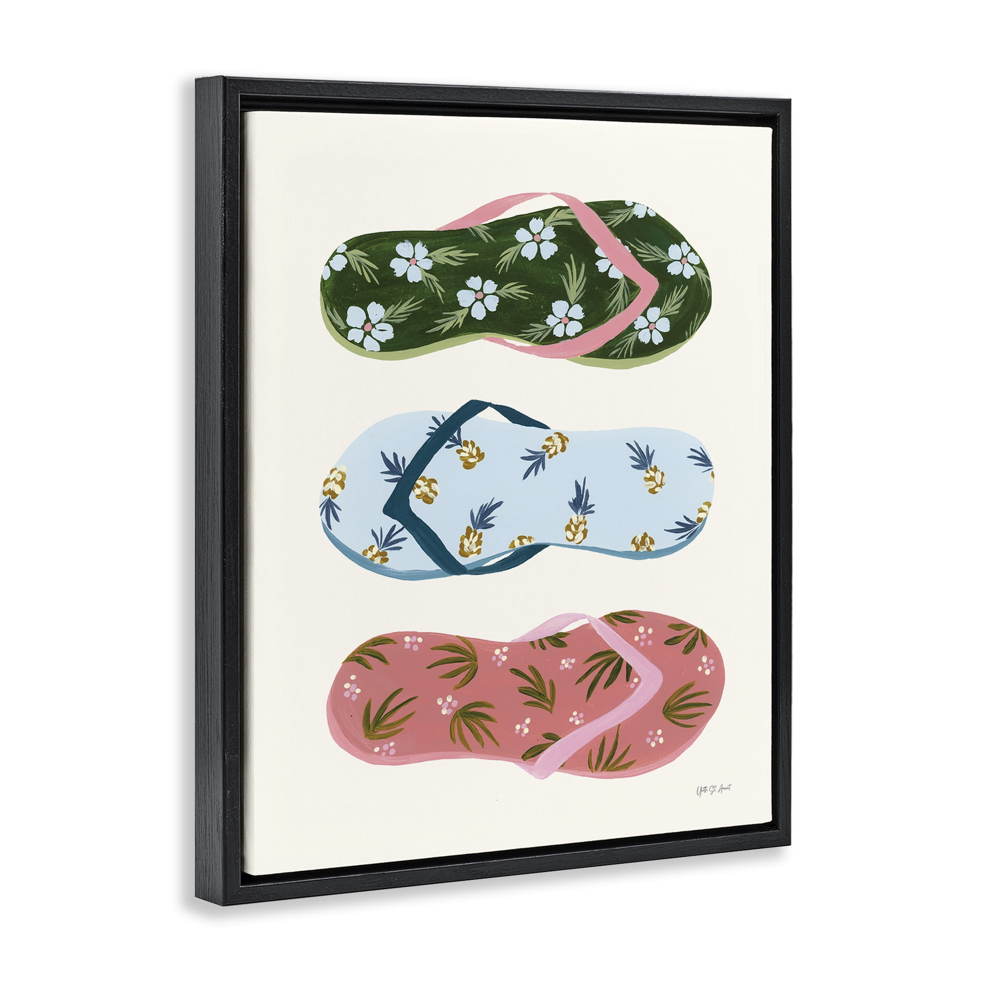 Stupell Industries Tropical Flip Flops Nautical & Beach Painting Black Floater Framed Canvas Art Print Wall Art, 25 x 31