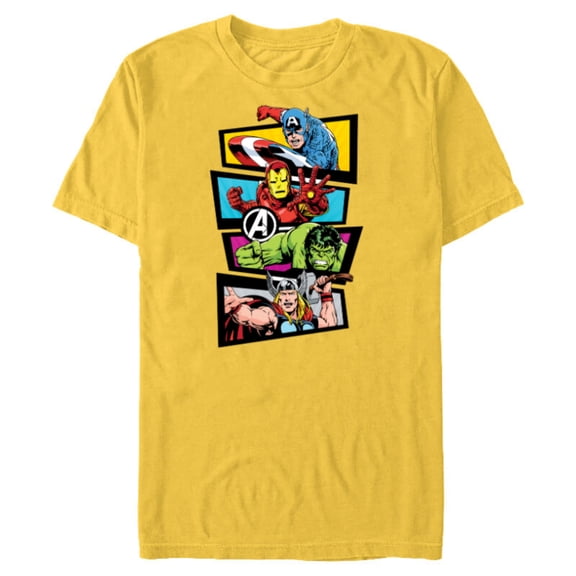 Marvel Avengers 60th Anniversary Four Heroes Retro Classic- Short Sleeve Blended T-Shirt for Adults - Customized-Yellow