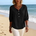 thumbnail image 2 of hoksml Women's Cotton Collared Blouse, 3/4 Sleeve Henley Button Tunic Top, Casual Loose Fit Solid Color Shirt, 2 of 6