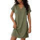 thumbnail image 3 of Zapatos de Vestido Casual para las Mujeres Lino Manga Corta Cuello en V Falda de Vestido de Color Sólido, Vestido Corto para las Mujeres Casual, 3 of 6