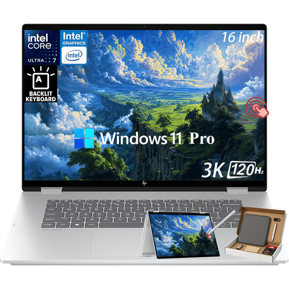 HP OmniBook 7 Flip 16" 2-in-1 Laptop, 3K OLED 120Hz Touchscreen Display, Intel 8 Core Ultra 7 258V, Intel Arc GPU, 32 GB RAM, 1TB SSD, Backlit KB, Windows 11 Pro