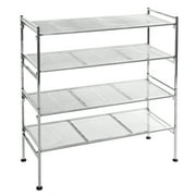 Seville Classics 2-Tier Stackable 9-Pair Metal Mesh Shoe Storage Rack Organizer, Silver Mesh