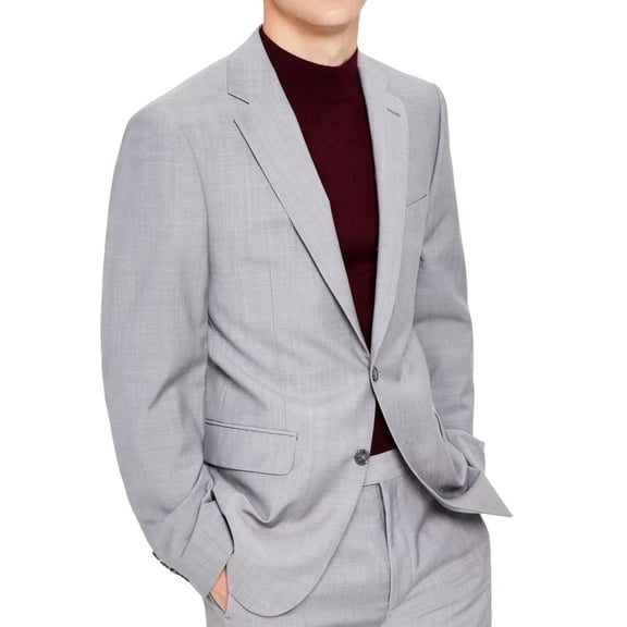 Calvin Klein Mens Slim-Fit Stretch Suit Jacket Blazer Light Grey 44L