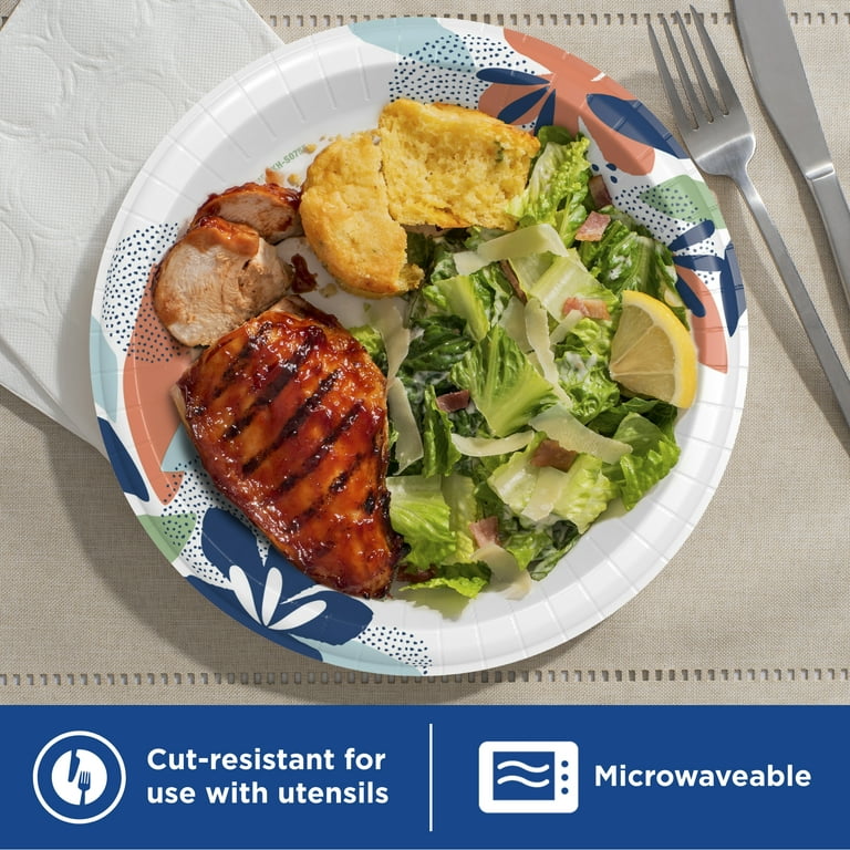 Dixie Paper Plates, 10 inch, 50 Count, 2X Stronger*, Multicolor, Disposable Plates