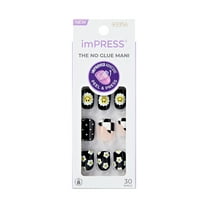 KISS imPRESS No Glue Needed Press On Nails, Design, Pandora, Black, Short Squoval, 30 Count