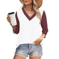 thumbnail image 2 of Timegard 3/4 Length Sleeve Tops for Women V Neck Color Block Comfy Blouse Casual Drop Shoulder Tee, 2 of 6