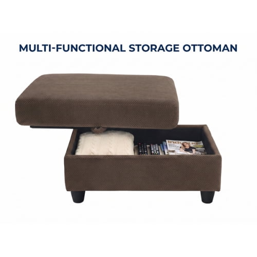 Accent Chair and Storage Ottoman Set, Convertible Single Chaise Lounge Sleeper Bed with Reclining Backrest, Dual Cup Holders, USB-C Ports, Side Storage Pocket, Coffee