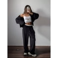 thumbnail image 4 of Womens Casual Two Piece Set Solid Color Long Sleeve Zip Up Hoodie Sweatpants Tracksuit Set Black L, 4 of 8