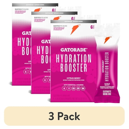 (3 pack) Gatorade Hydration Booster Electrolyte Drink Mix Powder, Citrus Berry, 2.1 oz, 6 Pack