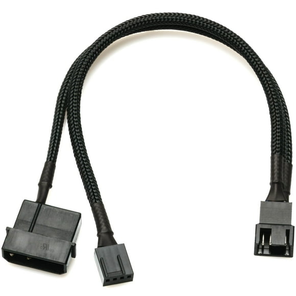 CRJ 4-Pin Molex High Power PC Fan Adapter Cable - 10-inch (25cm), Black Sleeved - High Current 12V Power Adapter from a 4-Pin Peripheral ATX Connector for 3-Pin & 4-Pin Computer Fans