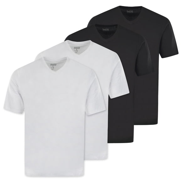 hajo Camiseta de hombre, pack de 4 - Básica, manga corta, cuello en V, algodón, uni Negro / Blanco 2XL (XX-Large)