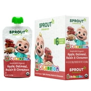 Sprout CoComelon Organic Stage 2 Baby Food, Apple Oatmeal Raisin with Cinnamon, 3.5 oz Pouch, 6 Count