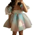 thumbnail image 1 of Women Puff Sleeve Tulle Tutu Princess Dress Square Neck Ruffle Mesh Wedding Party Prom Fairy Summer Mini Dres, 1 of 8
