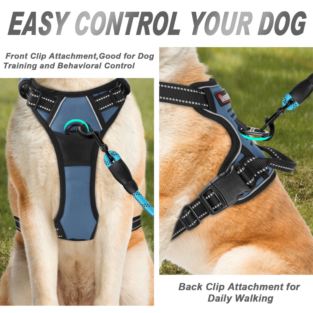 BARKBAY No Pull Dog Harness Front Clip Heavy Duty Reflective Easy Control Handle for Large Dog Walking(Navy,L)
