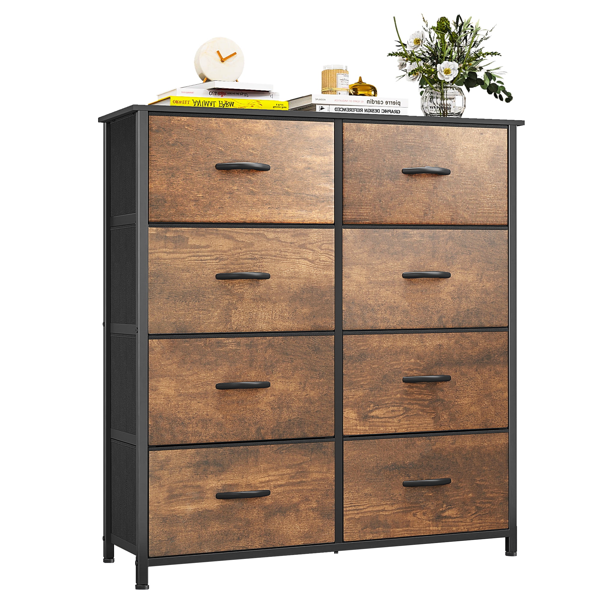 Uforic Drawer Dressers for Fabric Chest of Drawer Storage Dressers for Living Room Rustic Brown