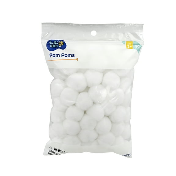 Hello Hobby White Craft Pom Poms, 1 inch, 80 Piece Set for DIY and Crafts