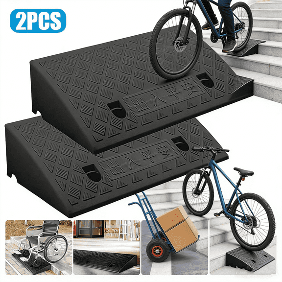 Generic 2.7 in Driveway Curb Ramp, 2 Pack, Rubber, for Car Loading