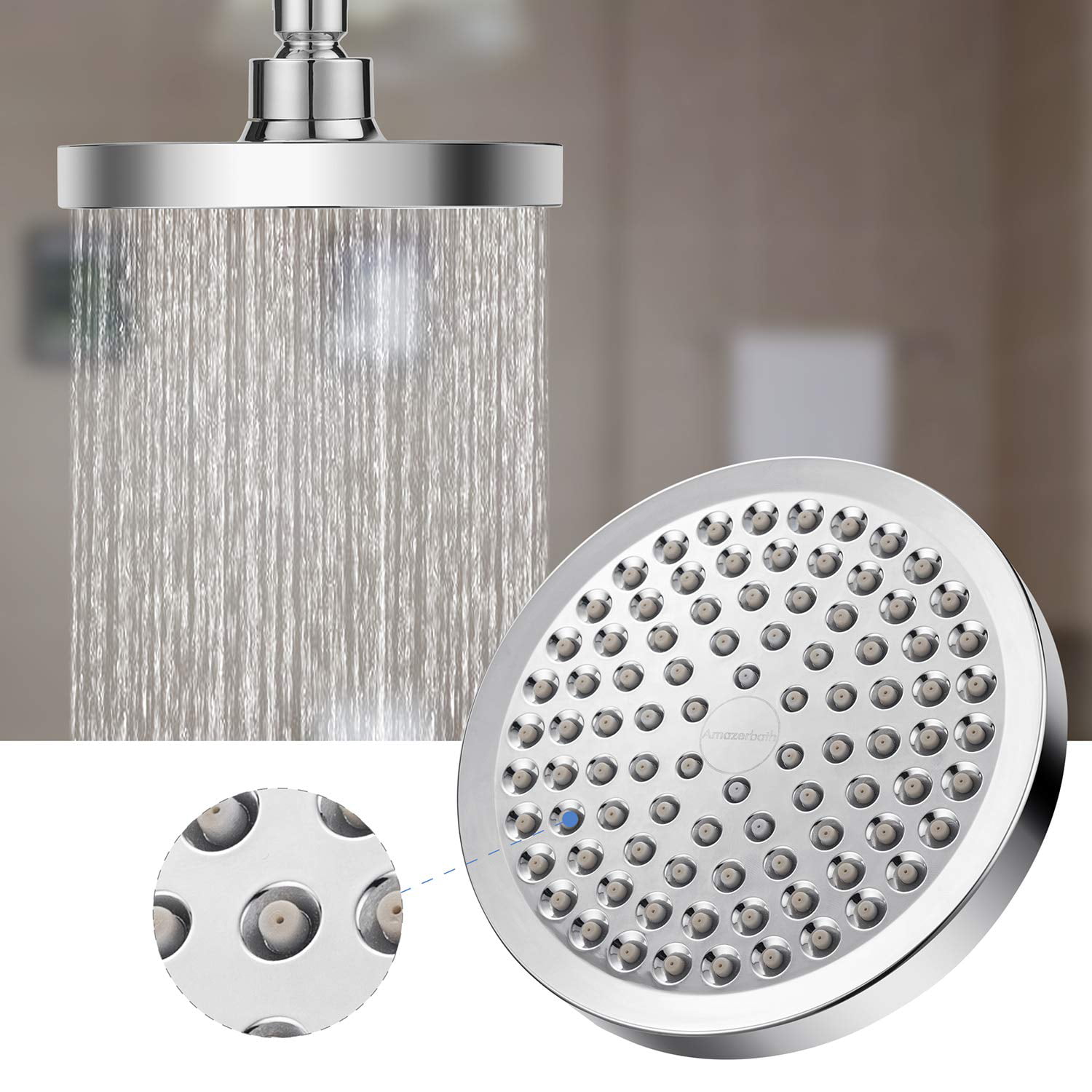 Fix Anti-clog Anti-leak Rain With Luxury AmazerBath High Pressure Shower Head 