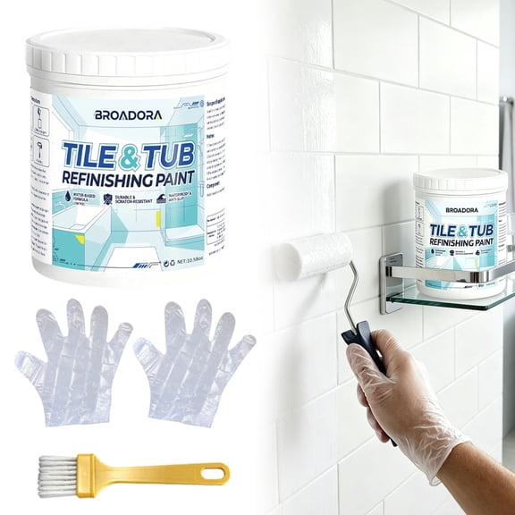500g Semi-Gloss White Tub Tile Refinishing Kit, Low-Odor Water-Based Waterproof Coating with Tools for Bathtub Sink Ceramic Fiberglass