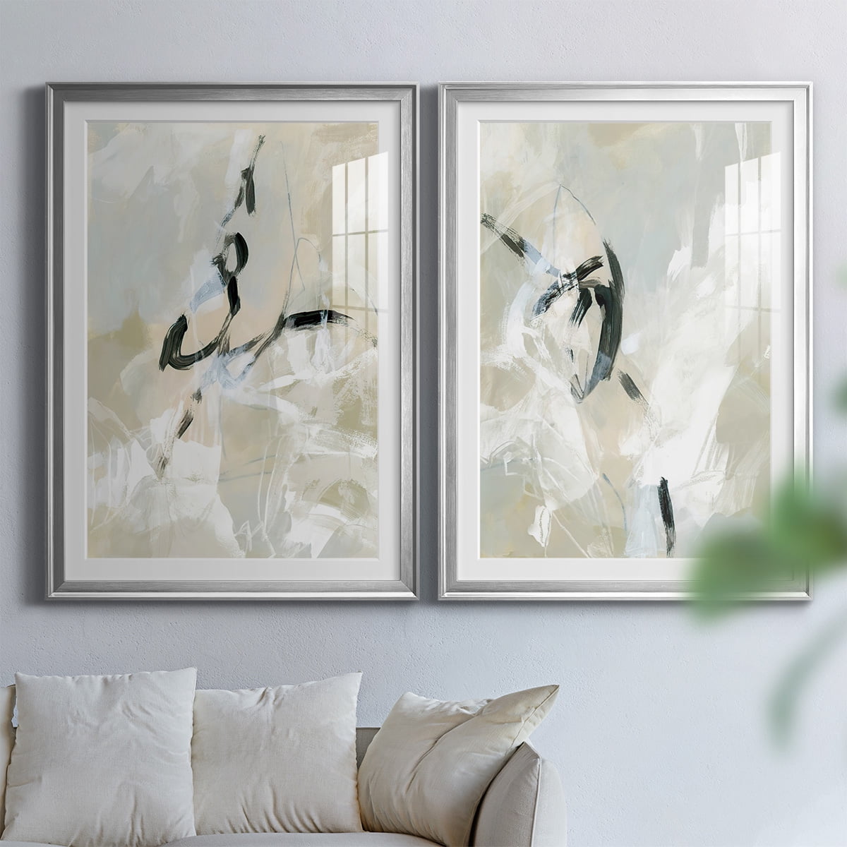 Wexford Home Scribble Veil I Premium Framed Print, 22.5" x 30.5" - Ready to Hang, Silver (Set of 2)