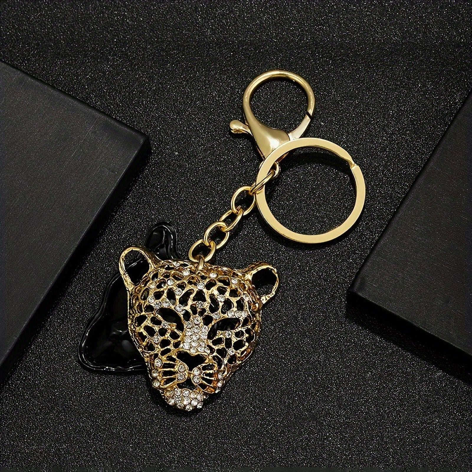Two -color leopard head key ring, with rhinestone -durable zinc alloy, fashionable hollow design, perfect suitable for couple accessories, fashion keychain | rhinestone embellishment | durable,Gold