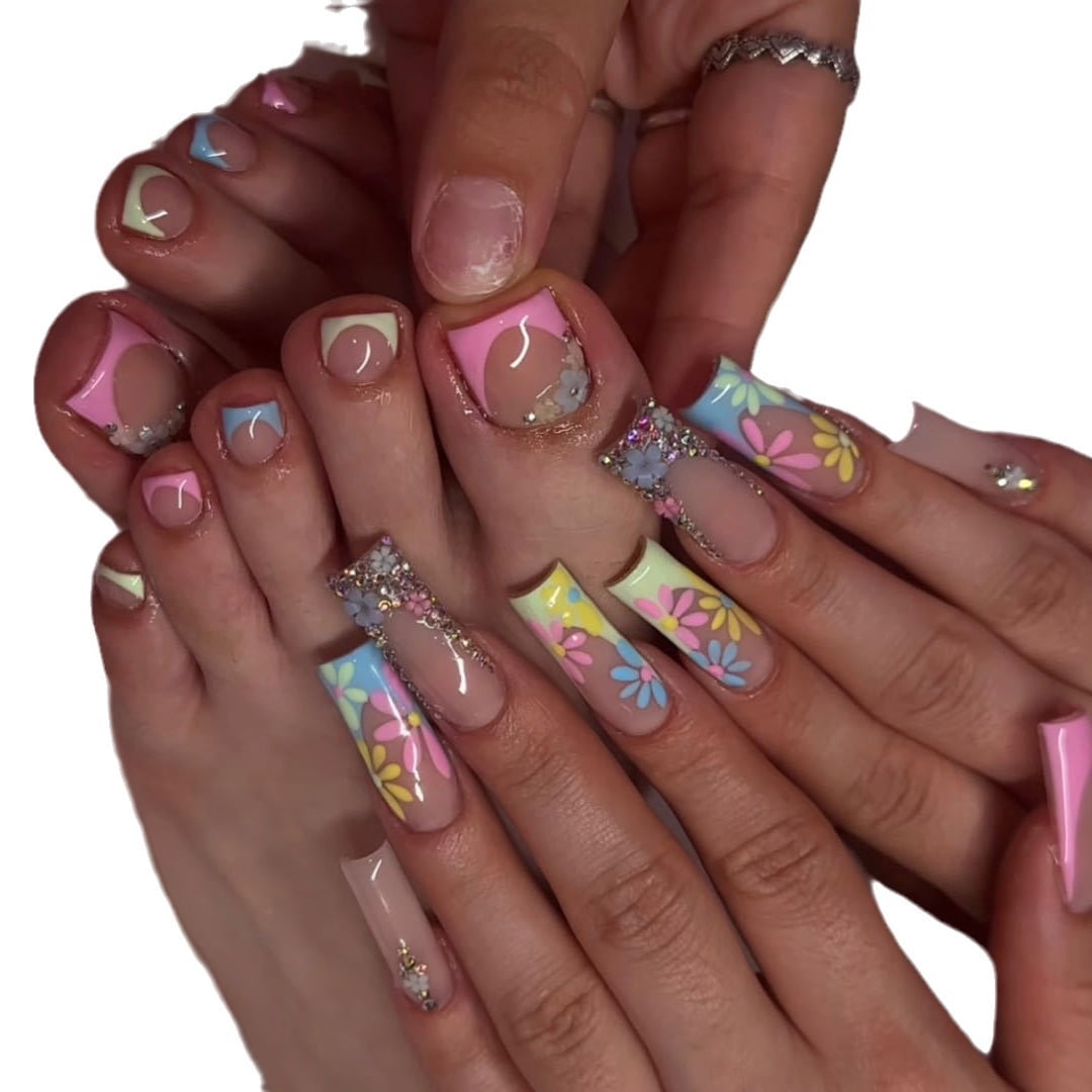 Cross-border hot sale classic two-piece set, sweet camouflage flower explosion flash wearing armor removable fake nail finished product wholesale