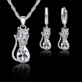 thumbnail image 1 of Conjuntos de joyería de plata de ley 925 auténtica para mujer y niña, collar con colgante de gato bonito de cristal austriaco brillante en 7 colores, pendiente Huggie Feliz Sencillez, 1 of 3