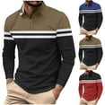 thumbnail image 1 of Leodye Polos à Quart de Fermeture Éclair pour Hommes Chandails à Manches Longues Hauts Texture Rayée Décontracté Golf T Rouge TG(TG), 1 of 5