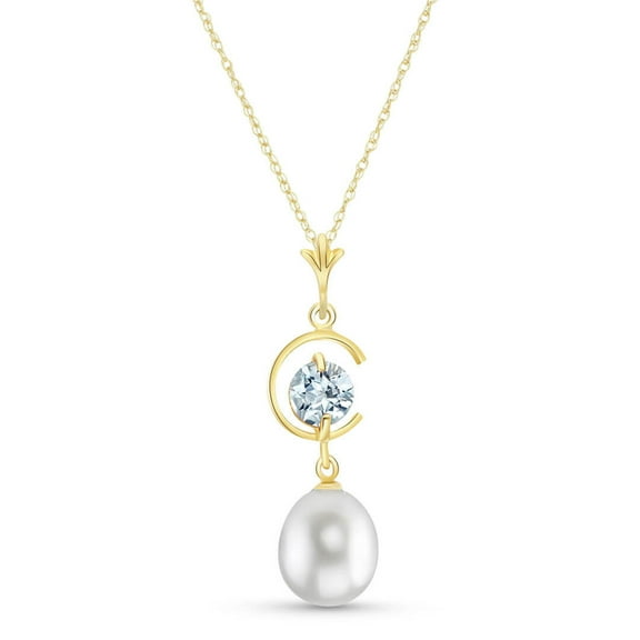 Galaxy Gold 14K Yellow Gold Aquamarine and Pearl Pendant Necklace - March Birthstone - Courage & Clarity - 16" to 24" - Fine Jewelry for Women