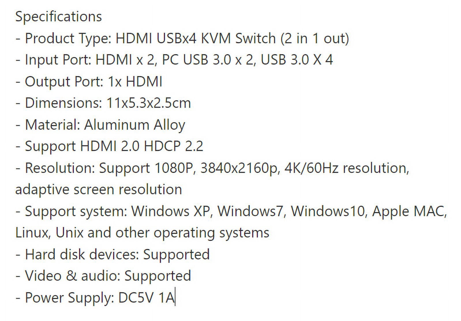 KVM Switch HDMI 2 Ports with 2* USB Data Cable, 4K 60Hz for 2 Computers 1 Monitor Keyboard, Mouse