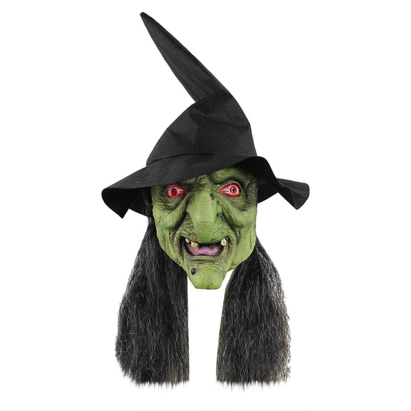Leeye Halloween Witch Latex Mask, Scary Green Witch Full Face Headpiece with Hair and Hat for Adult Cosplay Party, One Size, 0.36 lb