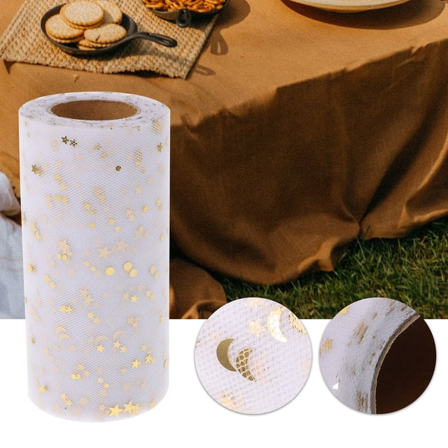 unbranded Party Table Skirt White Gauze and Sequins Design for Wedding Decoration