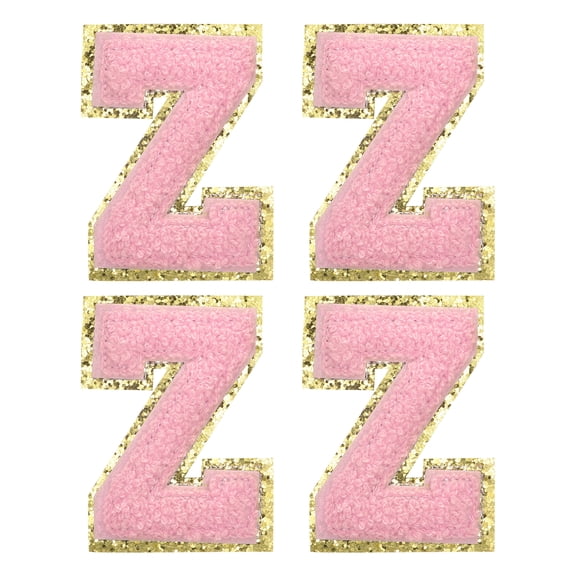 Uxcell Chenille Letter Patches Self Adhesive Alphabet Z Stick on Embroidered Patch(Pink, Pack of 4)