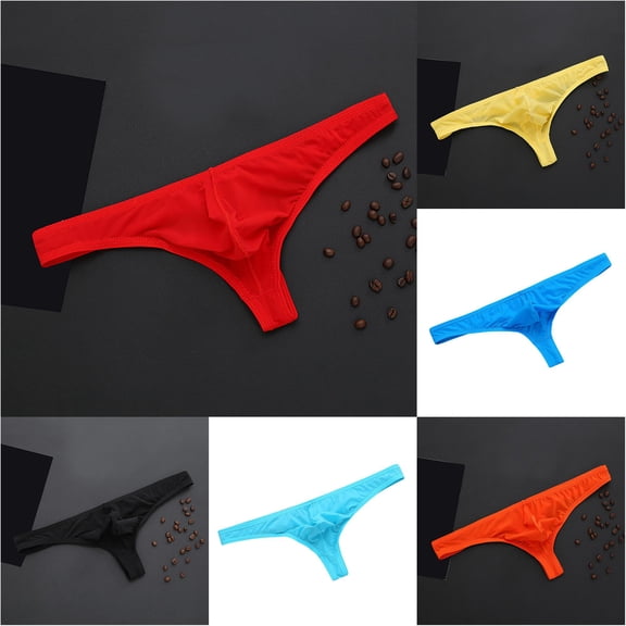 WDDDD Men's Ice Silk T Panties Sexy Raised Thong Underwear Red L