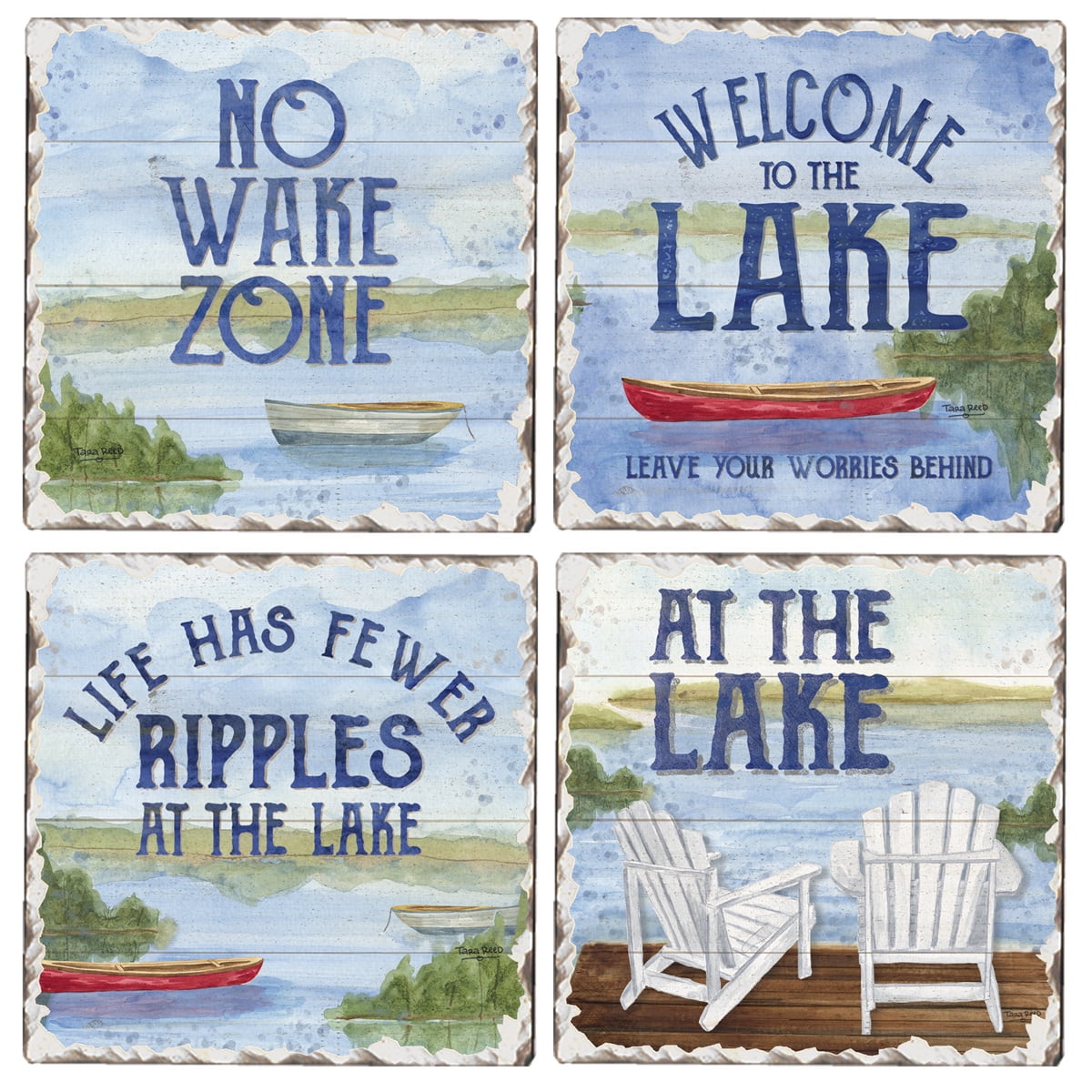 Lake Greetings Multicolor Ceramic Coasters with Cork Backing, Set of 4