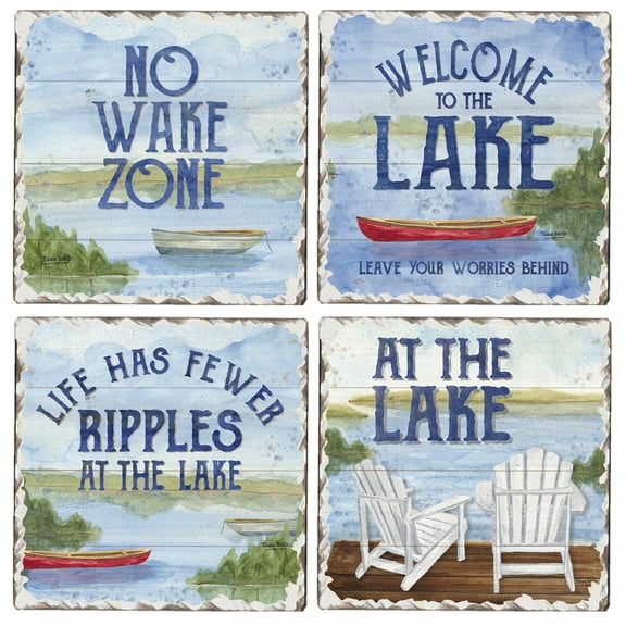 CounterArt "Lake Greetings" 4-Pack Absorbent Stone Tumbled Tile Coasters 4" Square