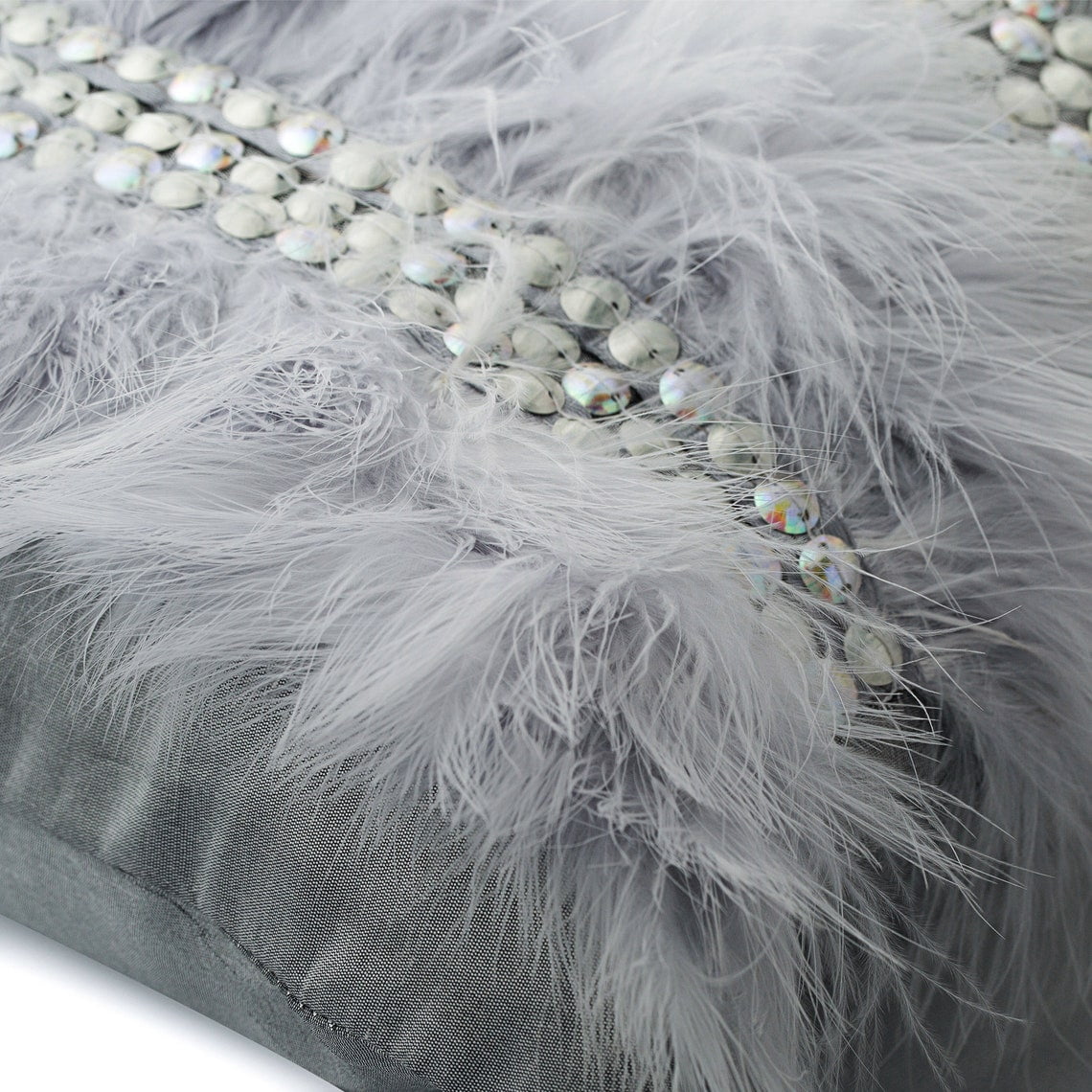 Pillow Cases, Grey Pillowcases, 14x14 inch (35x35 cm) Silk Cushion Cover&nbsp;Zipped, Pillow Covers with Fur & Sequins & Embroidered, Solid Color Patterned, Modern Style Pillow - Kitty Fur