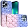 thumbnail image 5 of For Motorola Moto G Stylus 5G 2025 Fashion Flower Design Sparkle Glitter Shimmer Rhinestone Bling Floral Accents, Leather Texture TPU Cover, XPM Phone Case [Light Blue /Light Pink], 5 of 10