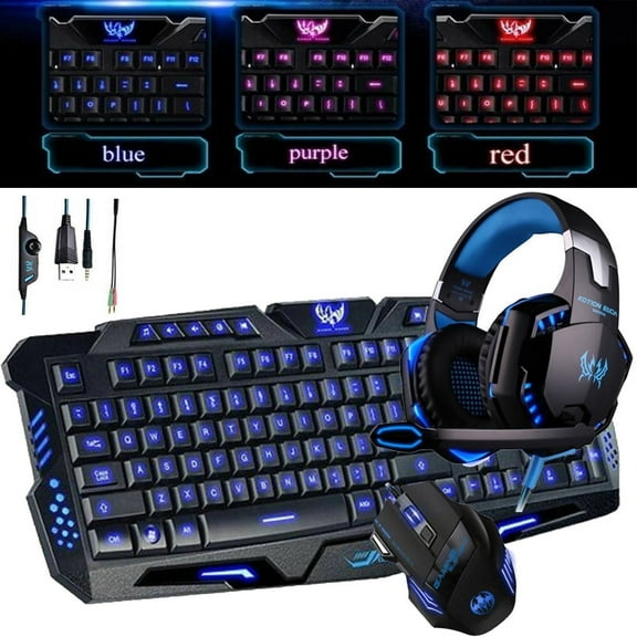 TIANLAIMEI 3 in 1 Gaming Keyboard and Game Mouse and Gaming Headset with Microphone, Wired LED RGB Rainbow Backlight Bundle for PC Computer Gamers and Xbox PS4