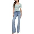 thumbnail image 2 of INSPIRE CHIC Women's Ruched Front Floral Print Short Sleeve Cropped Top Cyan M, 2 of 6