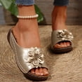 thumbnail image 6 of Gpaecead Women Flower Cutout Wedge Slides Open Toe Faux Leather Wood Texture Heel Spring Summer Height Casual Shoes,Gold, 6 of 8