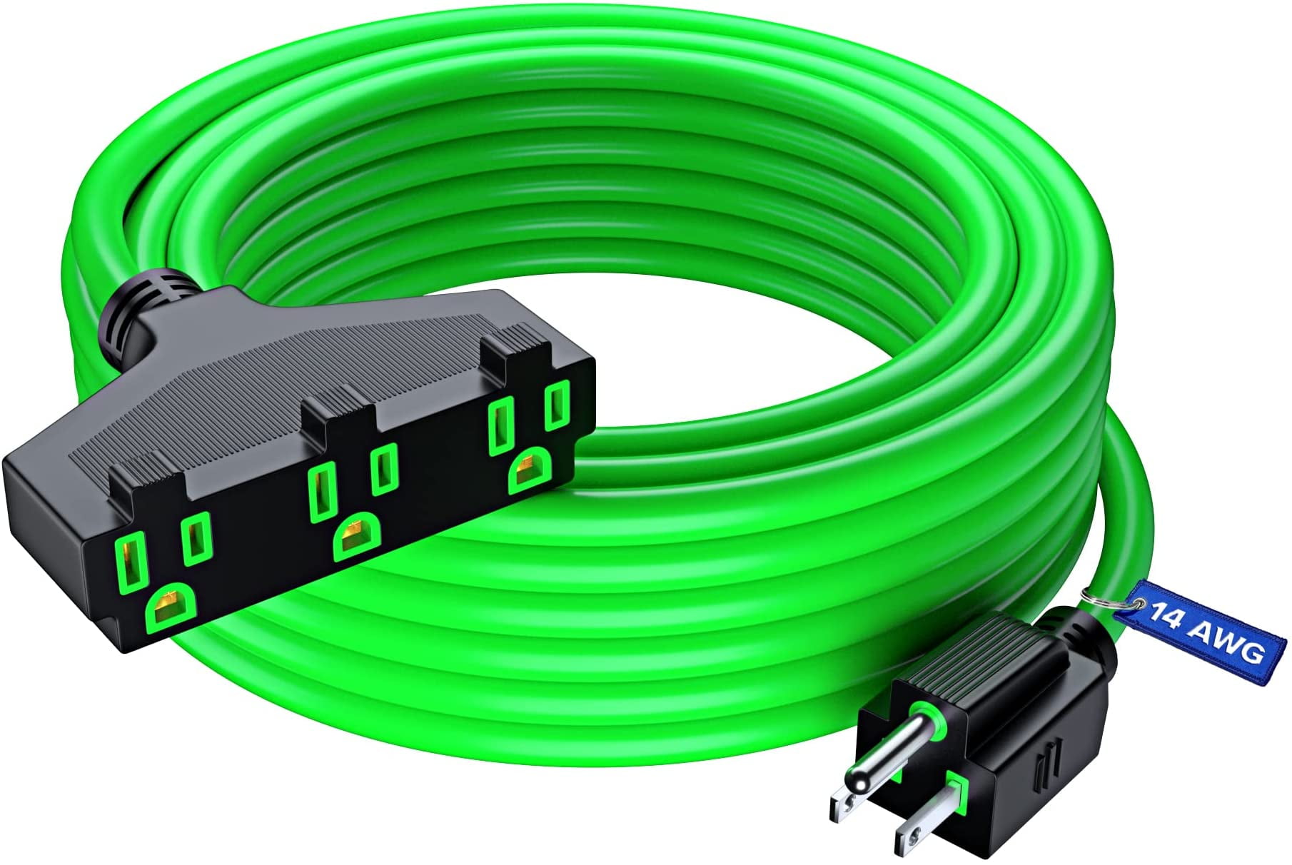 Extension Cord Green 50 Ft with Multiple Outlets 50 Feet 14/3 SJTW, 14