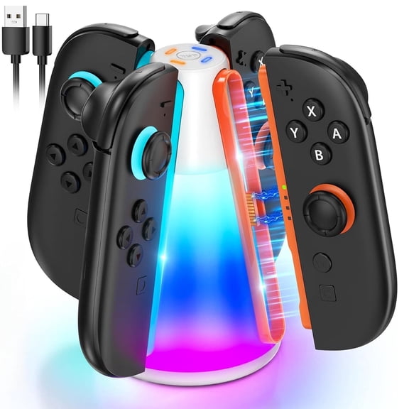 Charging Dock for Nintendo Switch 2 for Joy-Con 2, 4 in 1 Dual-Direction Magnetic Fast Controller Charger Station with 10 RGB Light & Night Light Mode for Switch Joycon2 Accessories