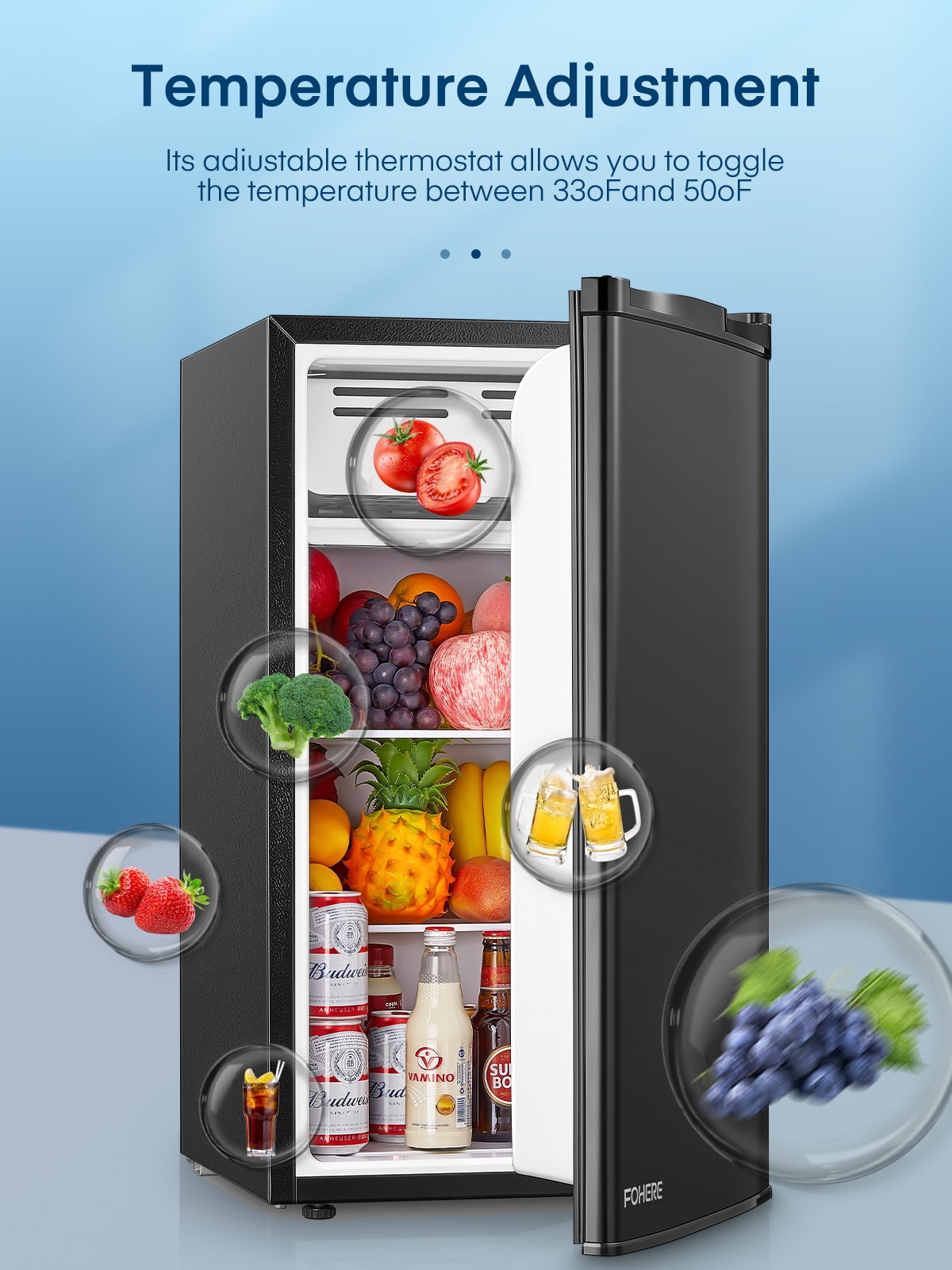 3.2 Cu. ft Refrigerator for Home, Fridge with Freezer for Bedroom, 31"D x 18"W x 19"H, Black