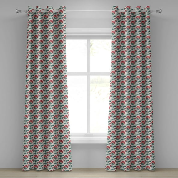 Ambesonne Floral Grommet Curtain, Jacobean Blooming Petals, 50" x 72", Dark Coral Teal Beige