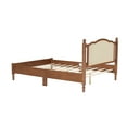 thumbnail image 6 of Queen Size Wooden Platform Bed with Rattan Headboard - Walnut, Vintage Bed Frame, 80"x62.8", Wooden Slat Support, Minimalist Bedroom Furniture, 6 of 14