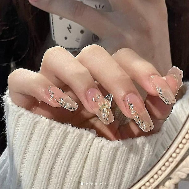 24 Uds. Uñas postizas de estilo dulce, párrafo corto/largo, extraíbles