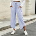 thumbnail image 2 of Women Striped Cropped Capri Pants Sevevn Drawstring Elastic Waist Irregular Hem Casual Trousers With Large Side Pockets, Multi‑Color Options For Summer Daily Wear, 2 of 6